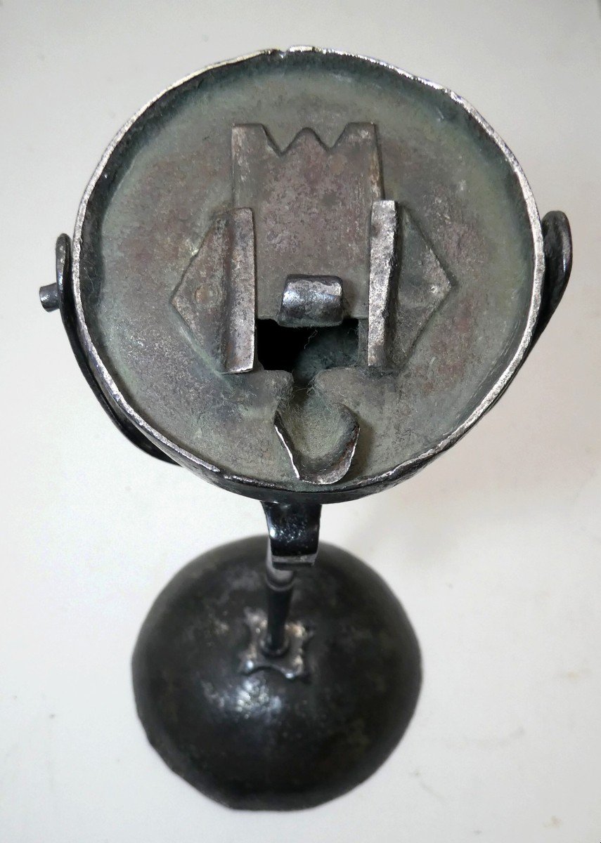 Belle Lampe à Huile De Table, Fer Poli, à Cardan, 18e Siècle -photo-3