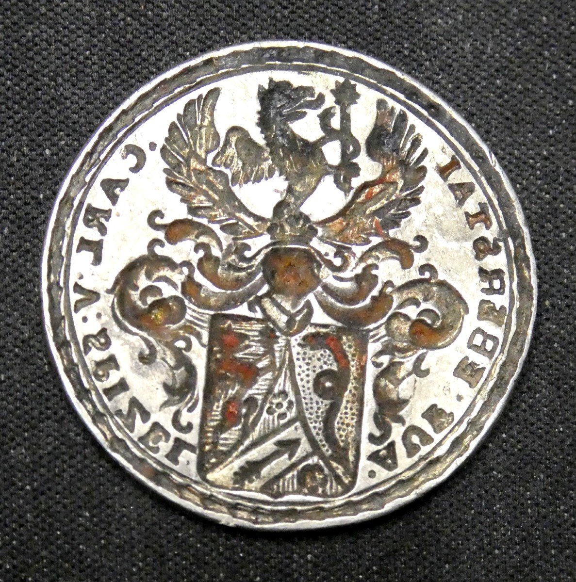 Cachet Argent D’un émissaire De Charles Quint, 16e Siècle, Au Beau Blason