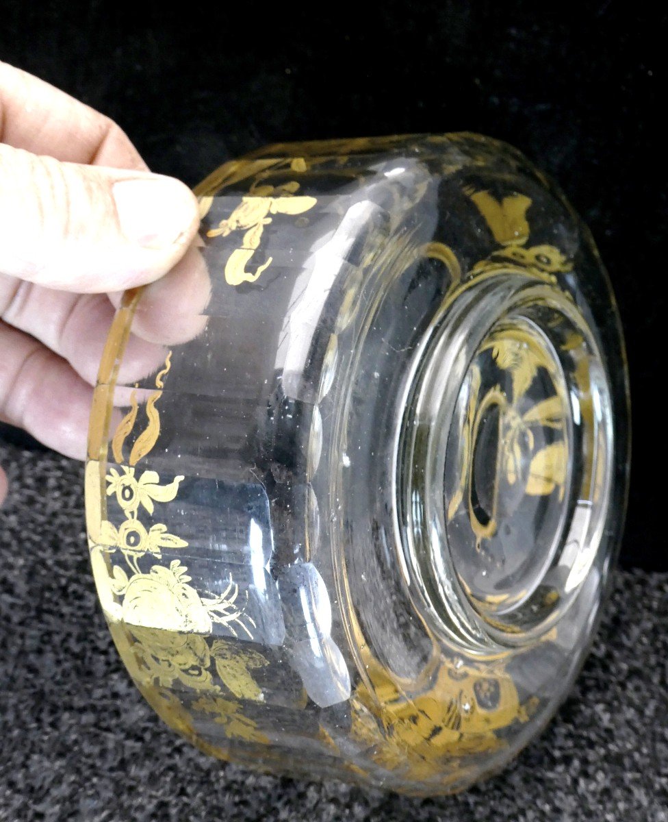 Précieux Confiturier Louis XVI Verre Soufflé-taillé-doré, Complet 3 Pièces-photo-1