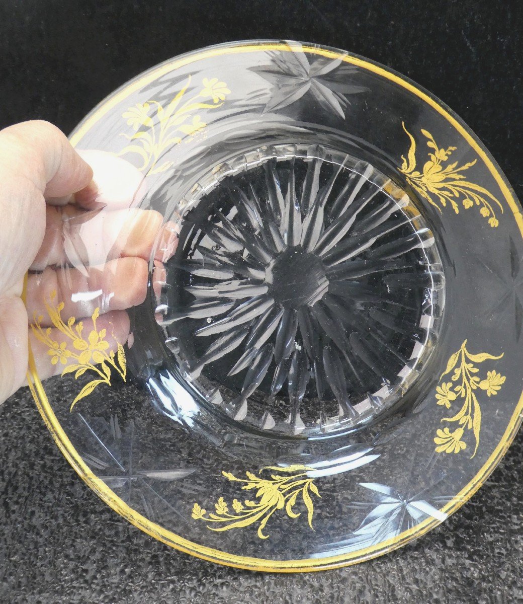 Précieux Confiturier Louis XVI Verre Soufflé-taillé-doré, Complet 3 Pièces-photo-2