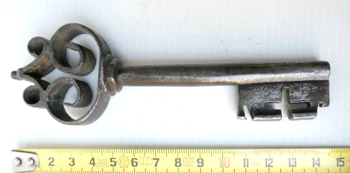 Beautiful Volute Key, Brazed Wrought Iron, 16th Century, Alpine Countries, 14.2cm-photo-2