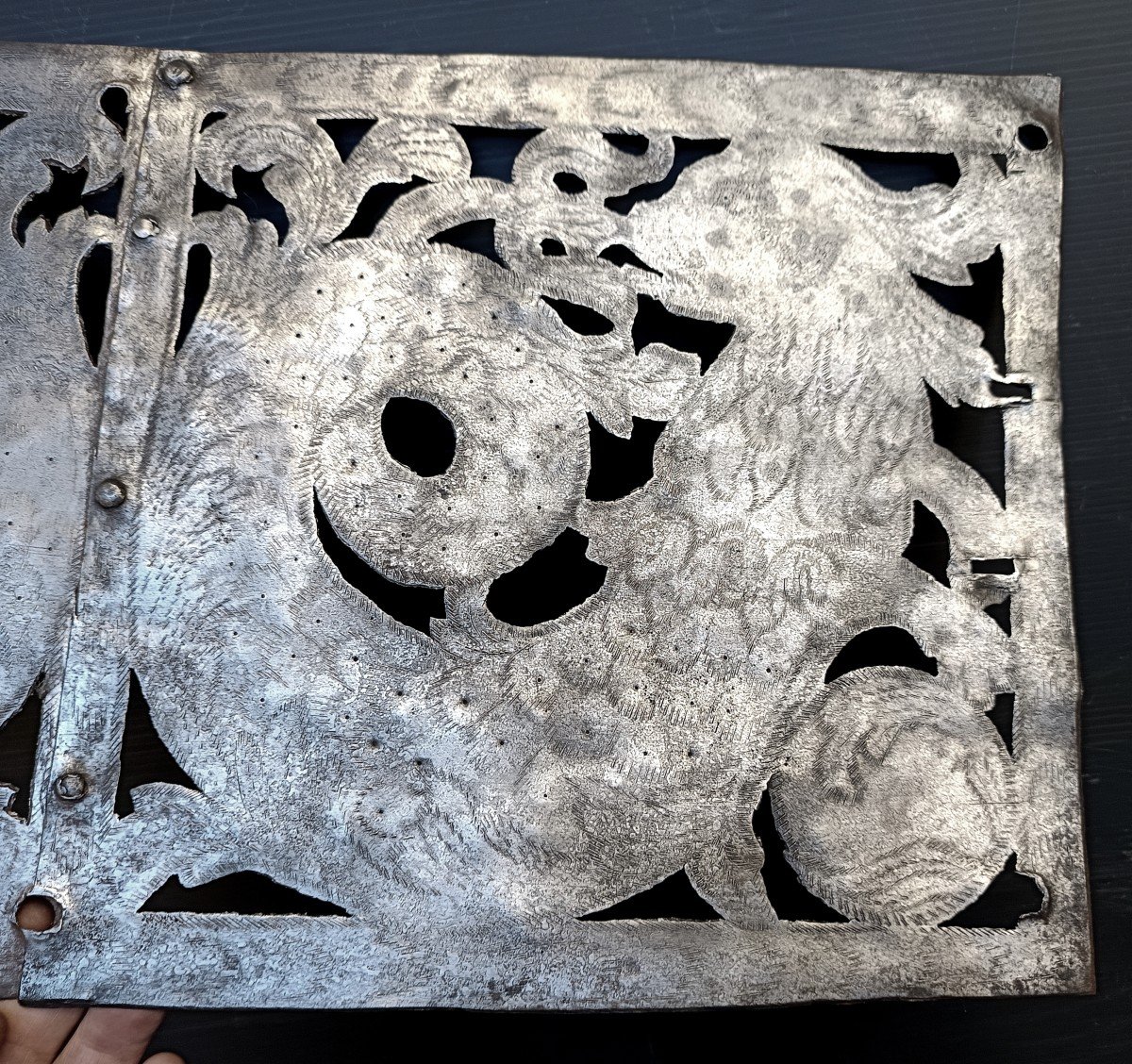Chimera Lock Plaque, Nuremberg, 16th-17th Century, Engraved Cut Iron-photo-2