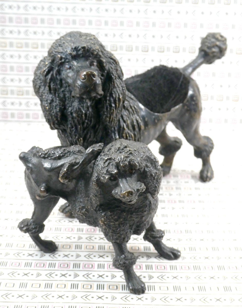 Bronzes De Vienne Peints, Deux Caniches Noir, Marqué (geschutzt), 19e Siècle-photo-2