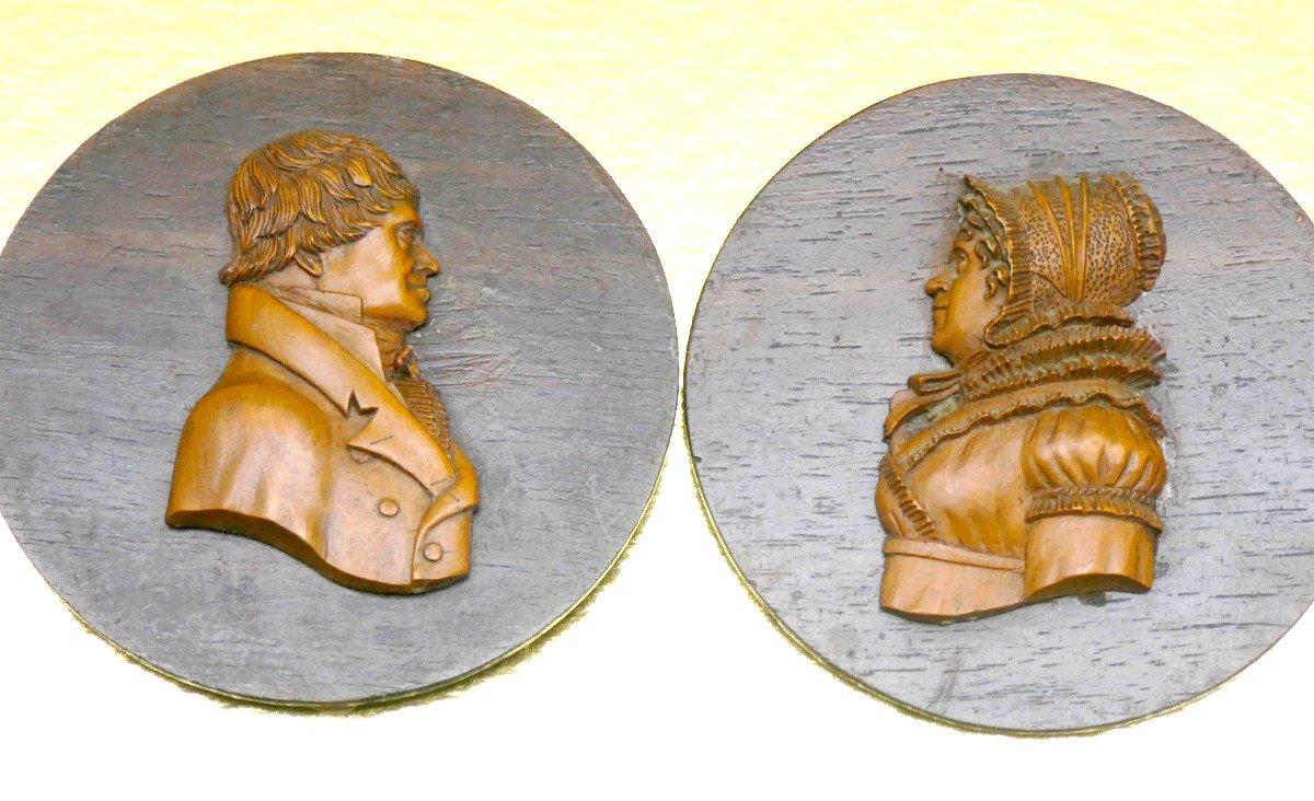 Pair Of Carved Boxwood Treen Portraits, France, 19th Century-photo-2