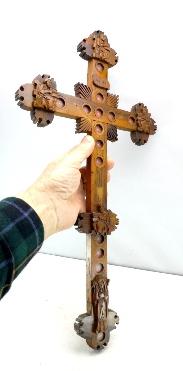 Grande Croix Reliquaire Aux Apôtres, Bois Des Oliviers De Jerusalem, 19e Siècle