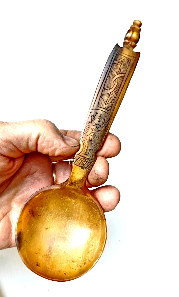 Horn Wedding Spoon, Switzerland Or Austria, 18th-19th Century, Folk Art-photo-3