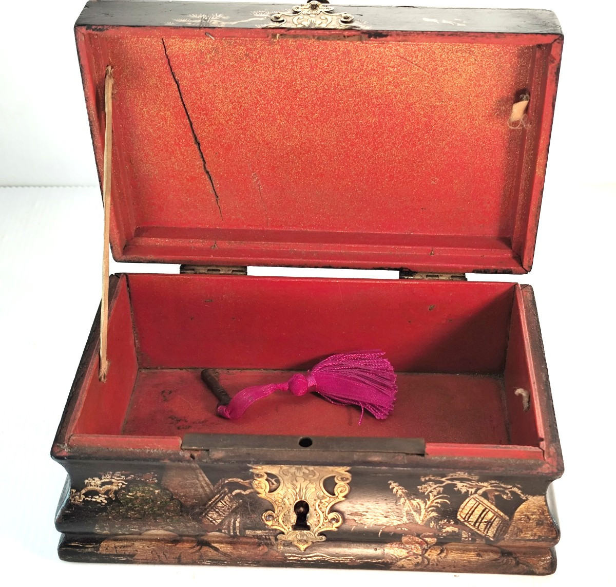 Louis XV Period: Black Lacquer, Gold And Silver Pin Box, Exotic Decor-photo-4