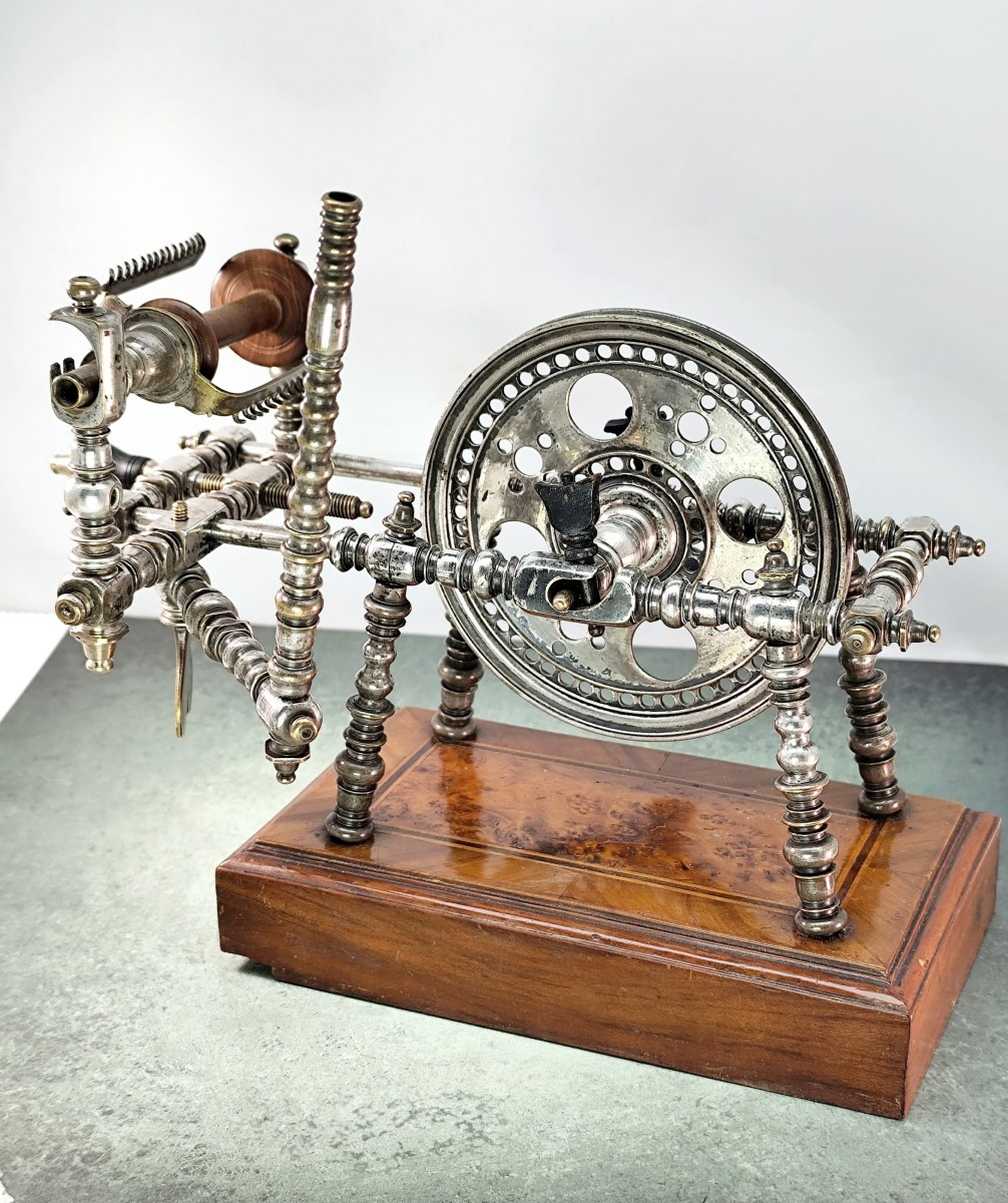 Precious Silver-plated Bronze Inlaid Spinning Wheel, Goldsmith's Work, Circa 1850-photo-3