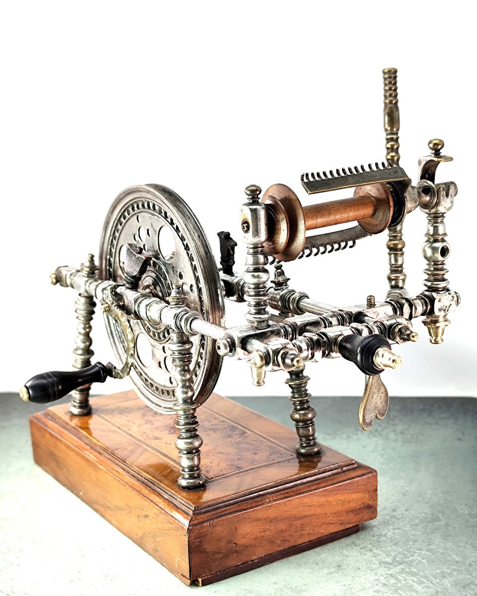 Precious Silver-plated Bronze Inlaid Spinning Wheel, Goldsmith's Work, Circa 1850-photo-3
