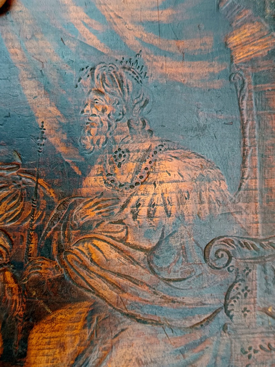 Artistic Engraved Intaglio, Ebonized Ash Wood, Ancient Anonymous Masterpiece-photo-3
