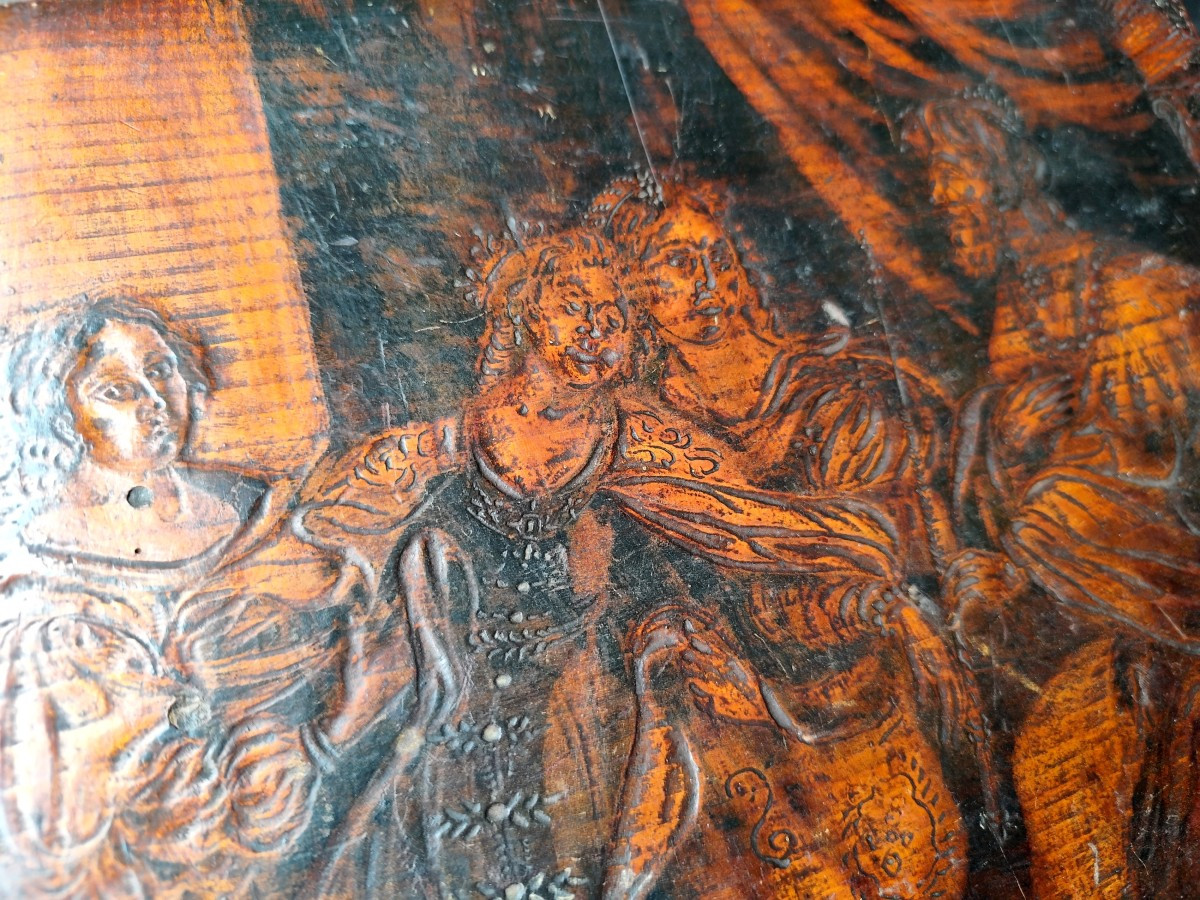 Artistic Engraved Intaglio, Ebonized Ash Wood, Ancient Anonymous Masterpiece-photo-1