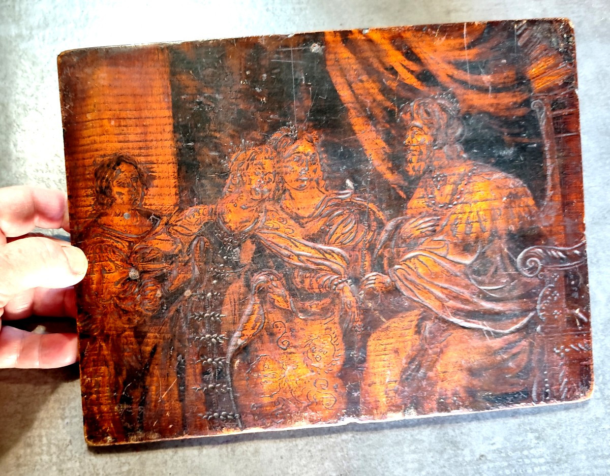 Artistic Engraved Intaglio, Ebonized Ash Wood, Ancient Anonymous Masterpiece