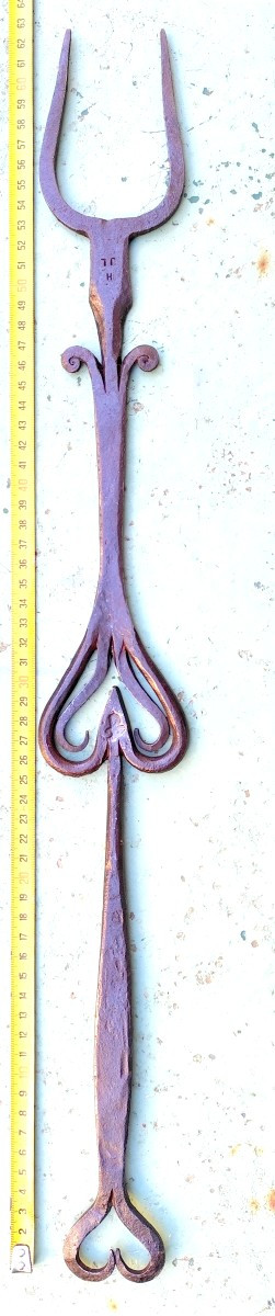 Large Roasting Fork, Blacksmith's Work, Hallmark, 2 Hearths, Hearth Kitchen, 19th Century-photo-3
