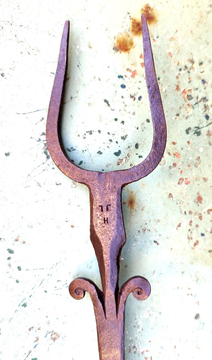 Large Roasting Fork, Blacksmith's Work, Hallmark, 2 Hearths, Hearth Kitchen, 19th Century-photo-1
