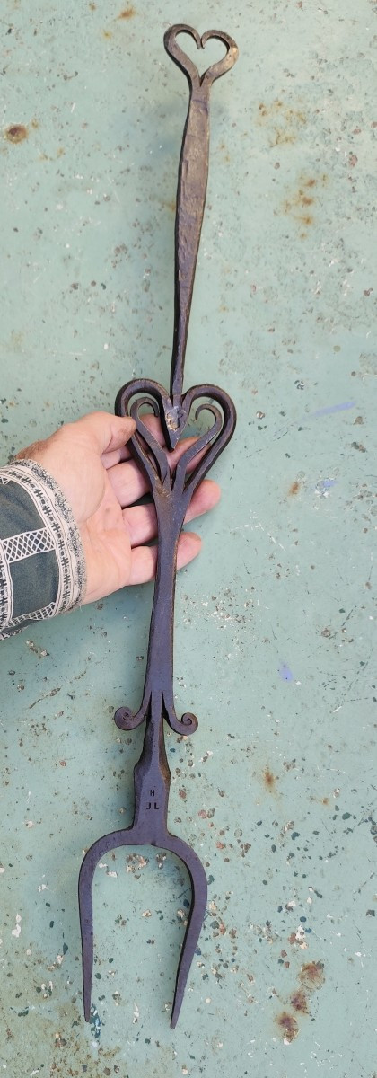 Large Roasting Fork, Blacksmith's Work, Hallmark, 2 Hearths, Hearth Kitchen, 19th Century-photo-2