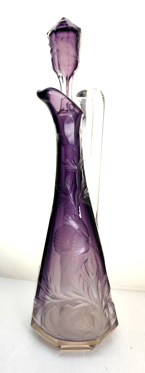High Poppy-lined Crystal Ewer, Cameo Engraved, Moser, Karlsbad-photo-1