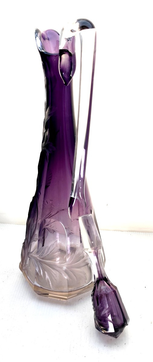 High Poppy-lined Crystal Ewer, Cameo Engraved, Moser, Karlsbad-photo-2