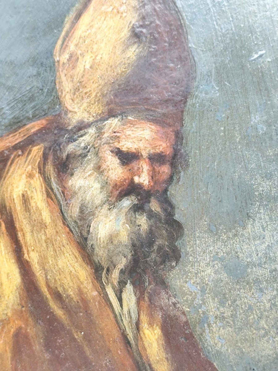 Portrait Miniature Sur Ardoise, Italie 17e Siècle : Saint Augustin, évêque d'Hippone-photo-2