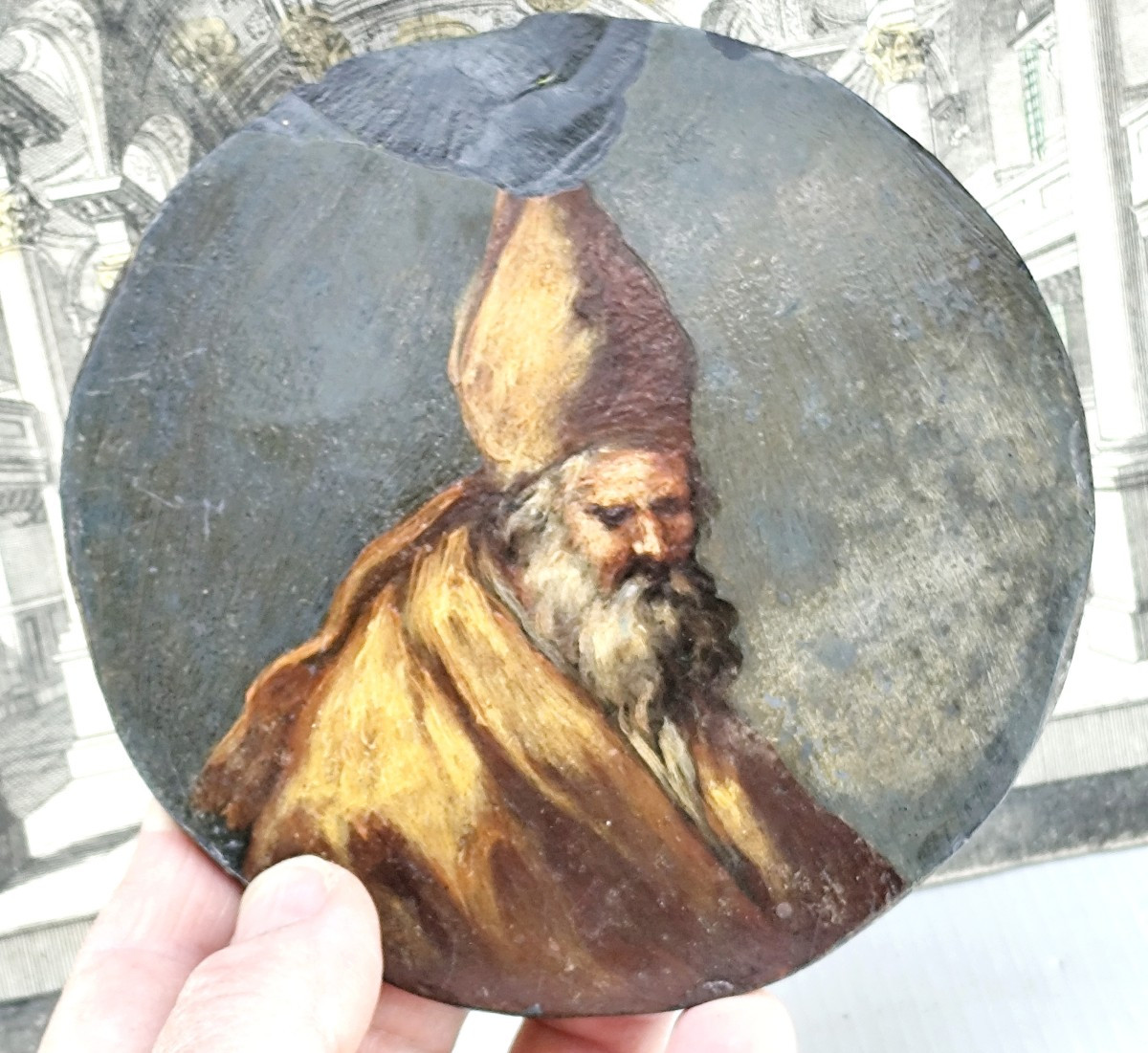 Portrait Miniature Sur Ardoise, Italie 17e Siècle : Saint Augustin, évêque d'Hippone-photo-2