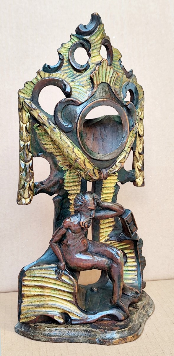 Baroque Watch Holder, 18th Century, Polychrome Openwork Wood:   Patience Of Chronos-photo-2