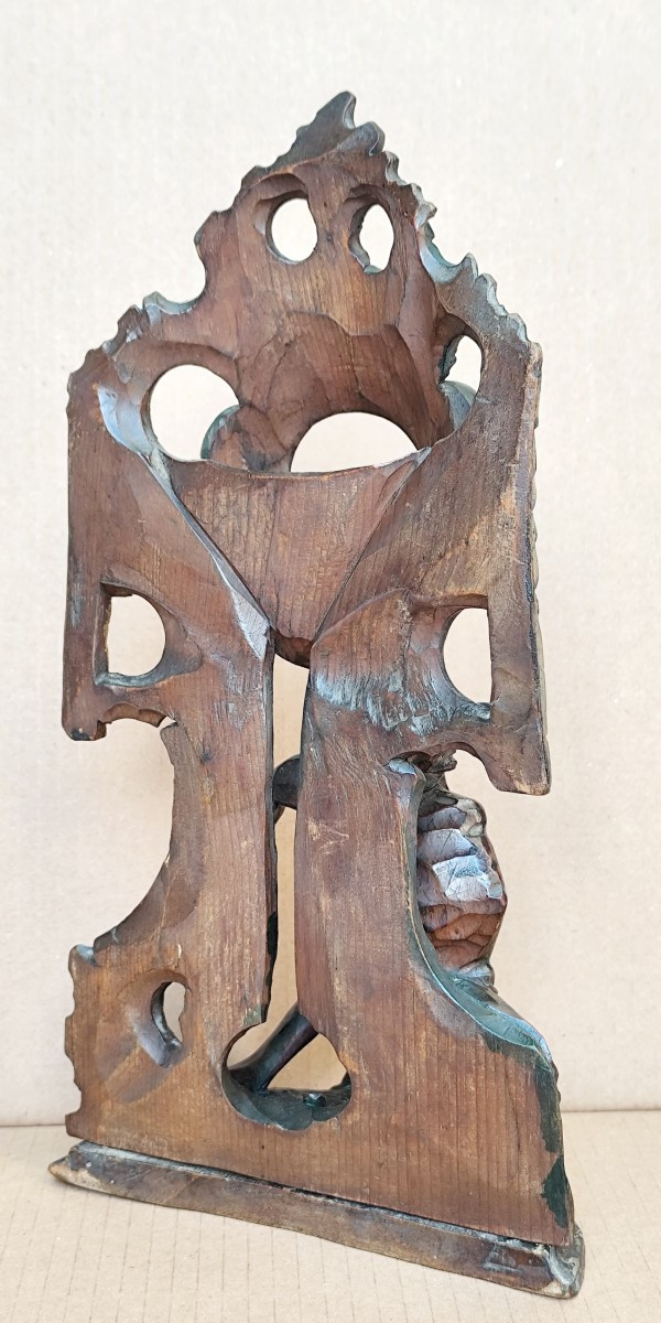 Baroque Watch Holder, 18th Century, Polychrome Openwork Wood:   Patience Of Chronos-photo-4