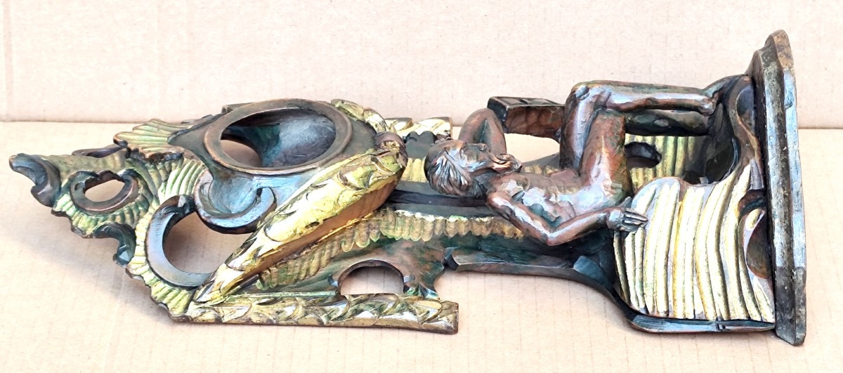 Baroque Watch Holder, 18th Century, Polychrome Openwork Wood:   Patience Of Chronos-photo-1