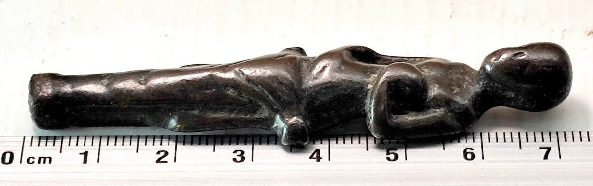 Eve And Apple, Small Bronze Knife Handle, Mosan, 16th Century-photo-3