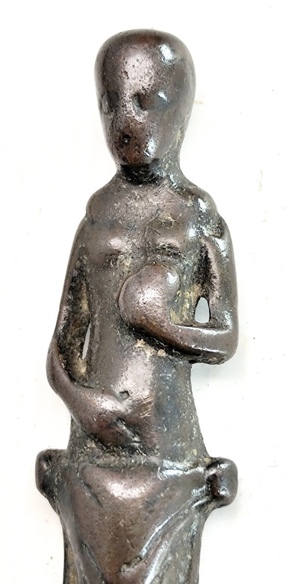 Eve And Apple, Small Bronze Knife Handle, Mosan, 16th Century-photo-1
