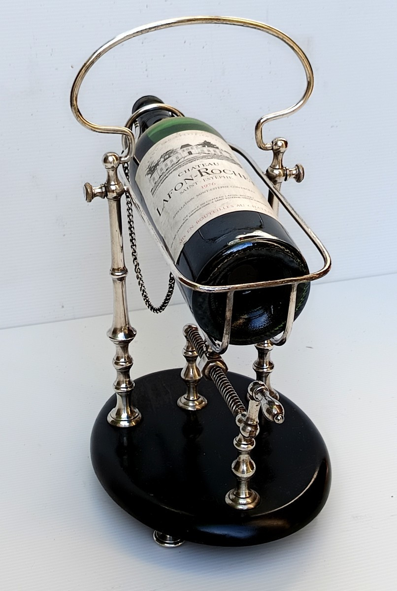 Luxueux décanteur d’un sommelier de grand restaurant, modèle à vis, métal argenté XIXe siècle-photo-4