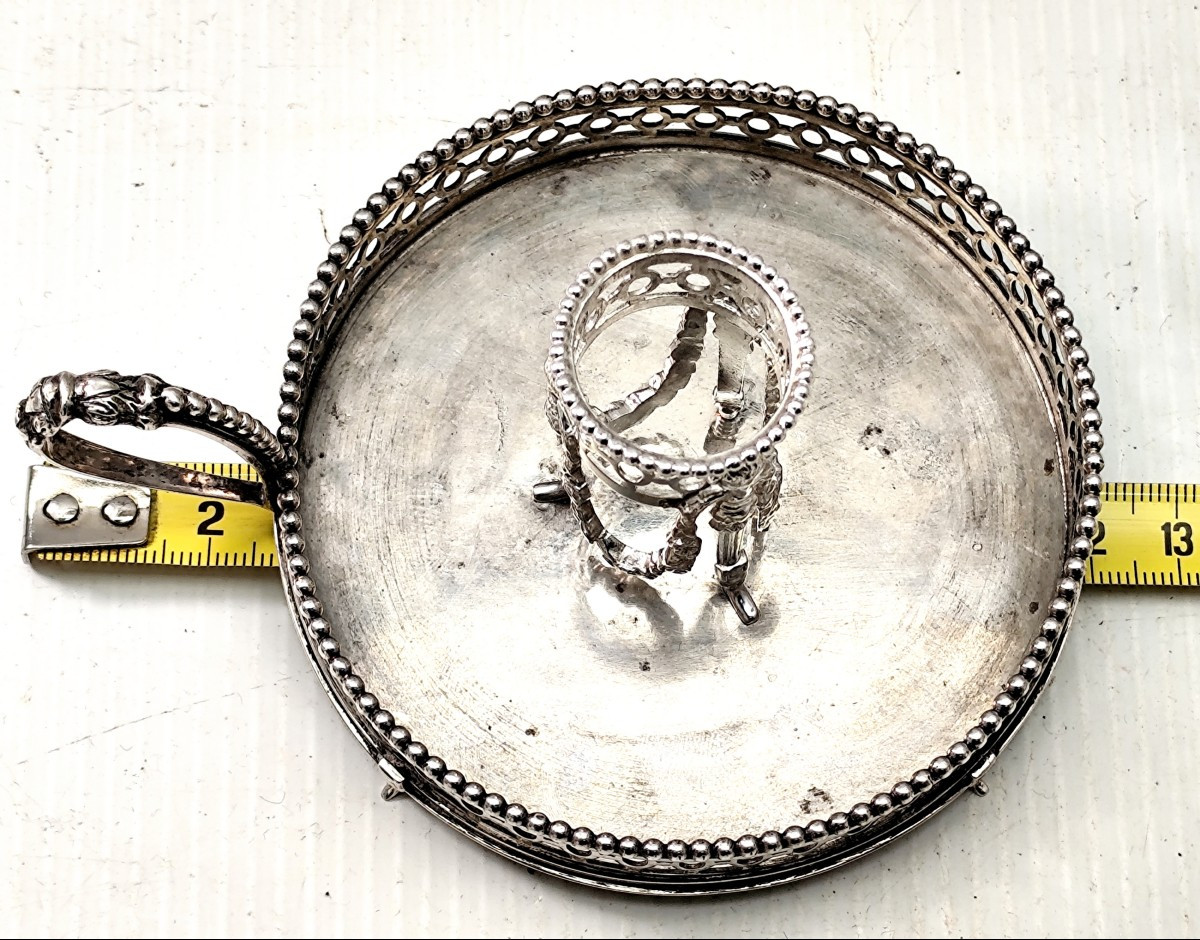 Chambrière à galerie ajourée de style Louis XVI, en argent, Pays Bas, 19e siècle-photo-1