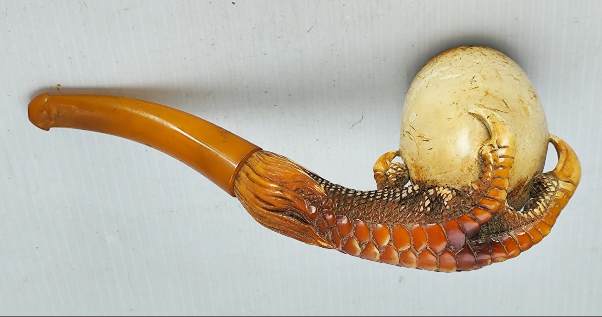 Serre d’Aigle : pipe écume de mer patinée, 19e siècle, assez bon état-photo-4