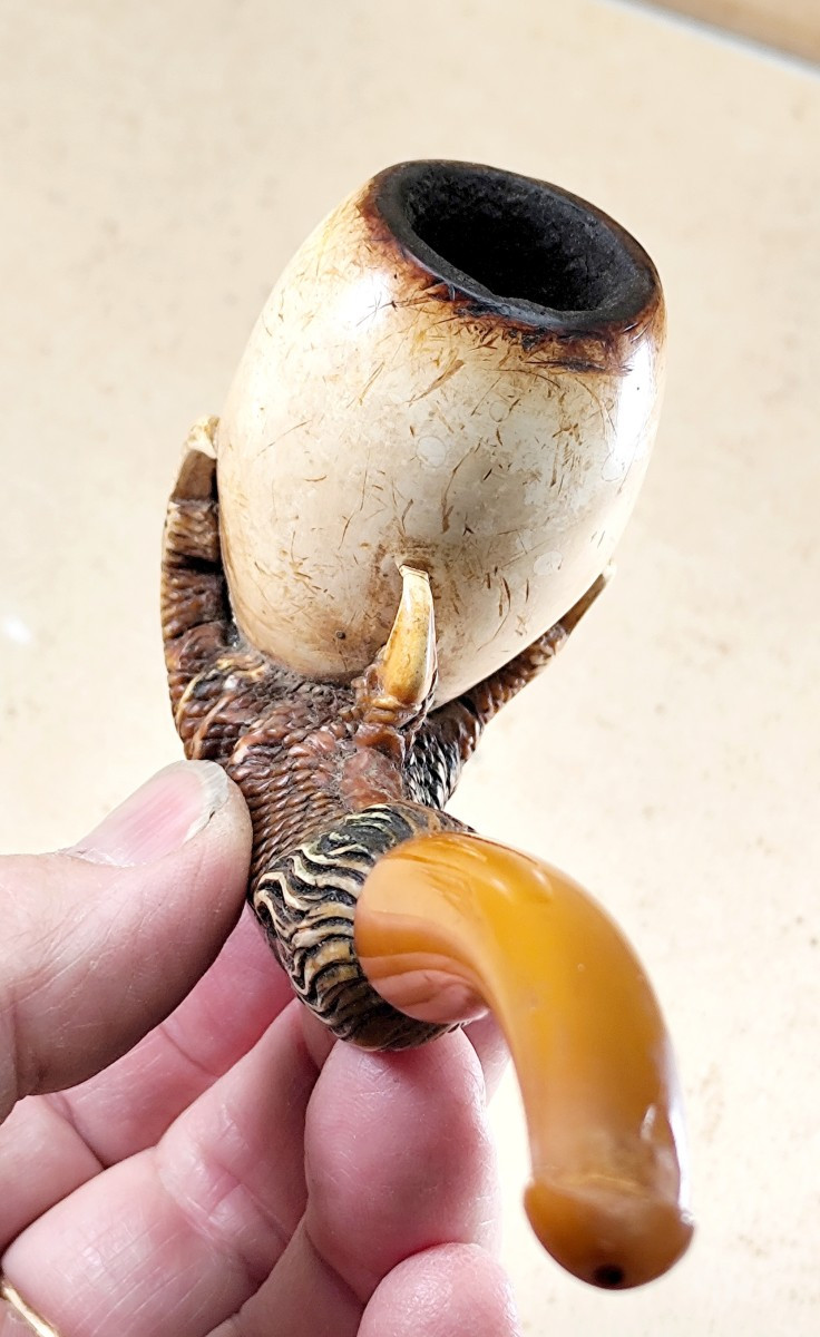 Serre d’Aigle : pipe écume de mer patinée, 19e siècle, assez bon état-photo-1