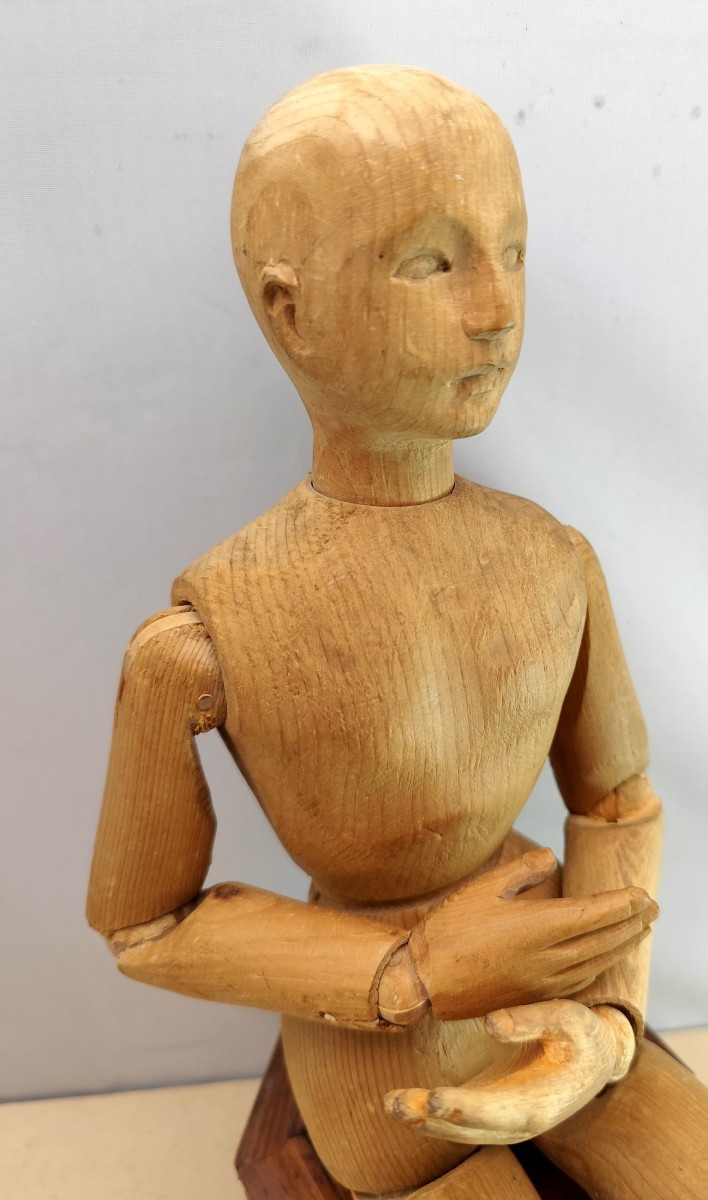 Joli Mannequin de Bois clair, art populaire, 19e si&egrave;cle, 42 cm, bon &eacute;tat-photo-3