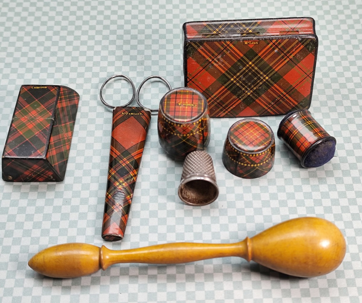 tartans et couture, petit lot de 6 pièces fin 19e siècle-photo-1