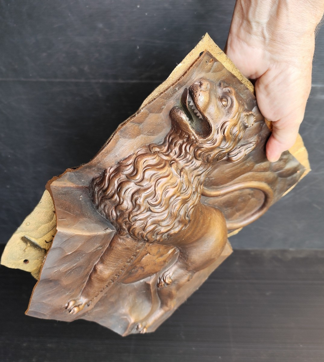Lion Héraldique Renaissance, grand Moule double de décorateur, vers 1860,-photo-2