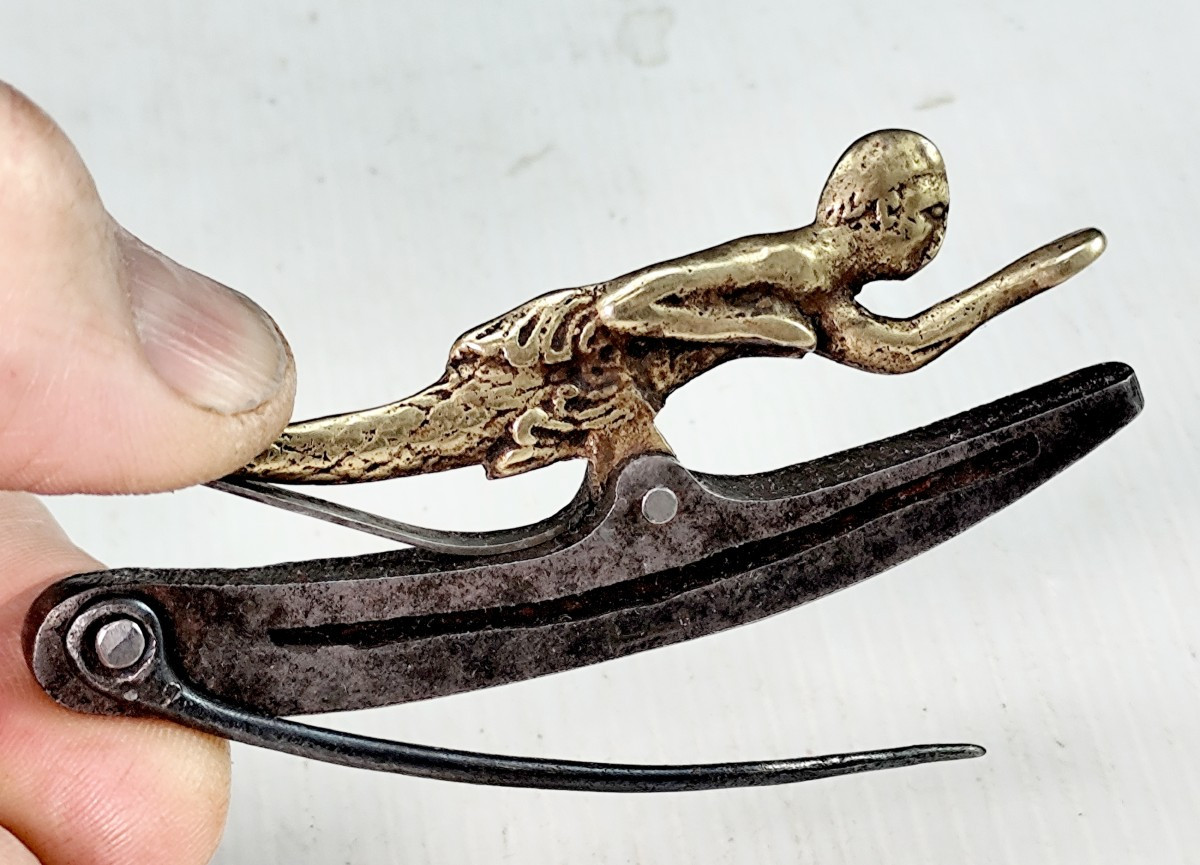 Mermaid Lighter, Iron And Bronze, Tongs And Pike, France, 17th-18th Century-photo-1
