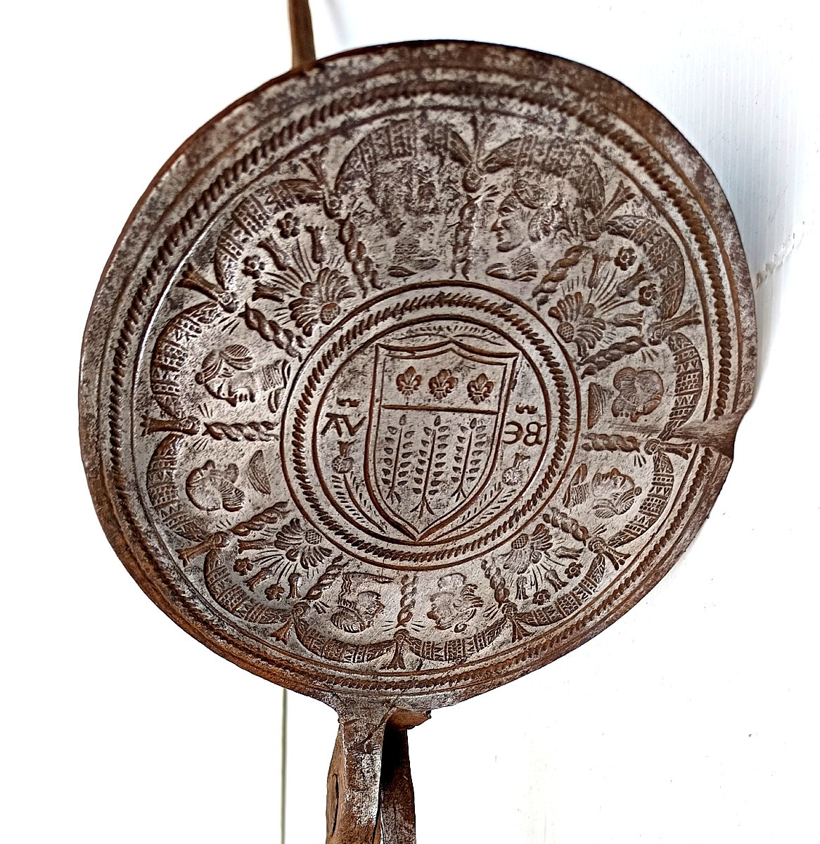 Wedding Waffle Iron, 2 Coats Of Arms, Italian And French,  Finely Engraved, 17th-18th Century-photo-1