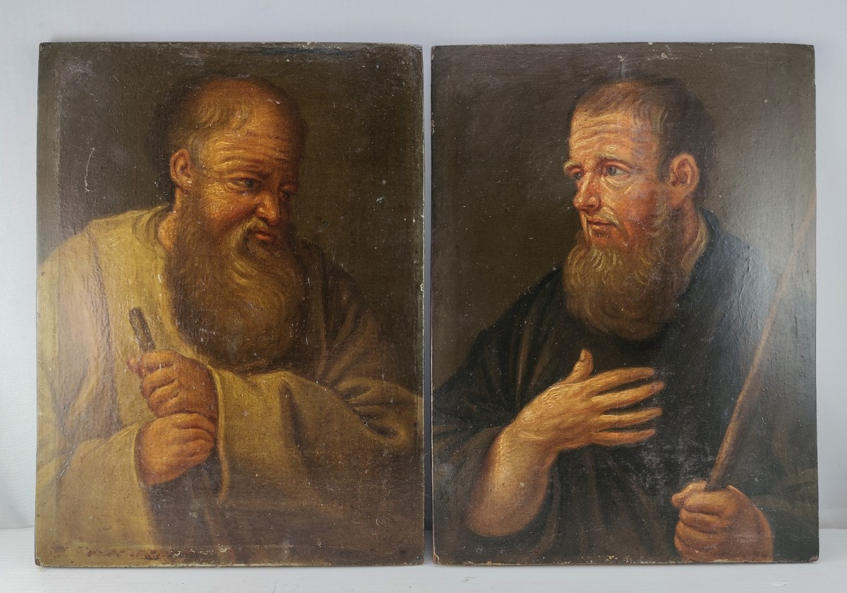 Pair Of Portraits: Mendicant Monks On Wood, 18th Century-photo-2