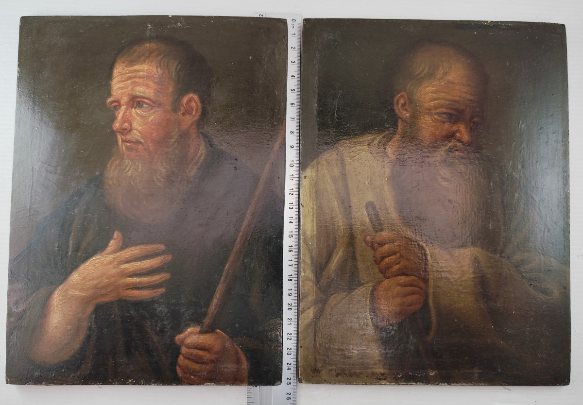 Pair Of Portraits: Mendicant Monks On Wood, 18th Century-photo-1