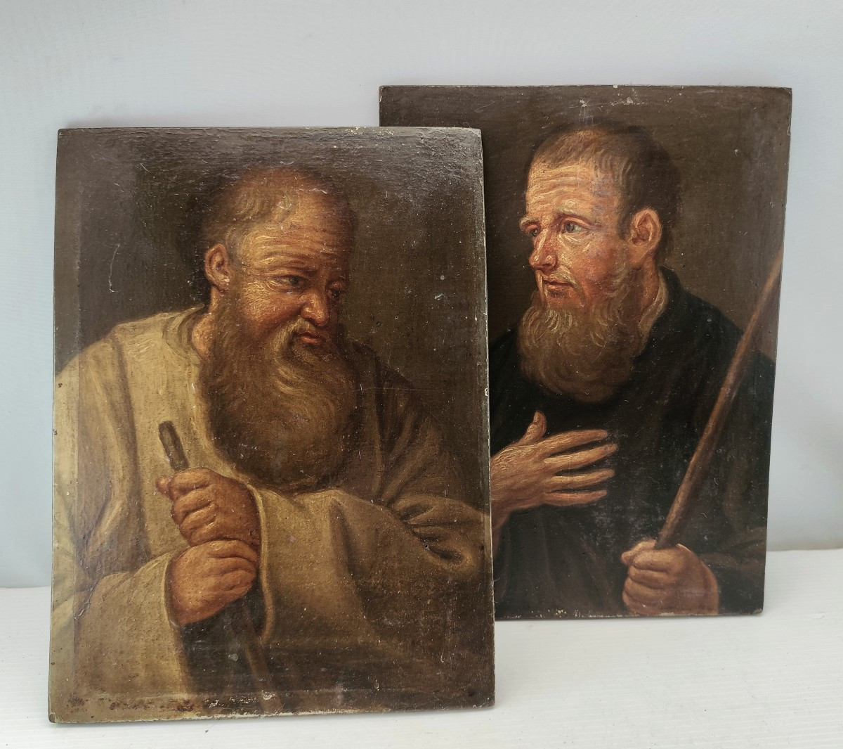 Pair Of Portraits: Mendicant Monks On Wood, 18th Century