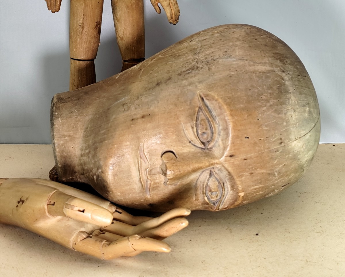 Carved Hat Head, 150 Years Old, As Discovered, Size 57-photo-2