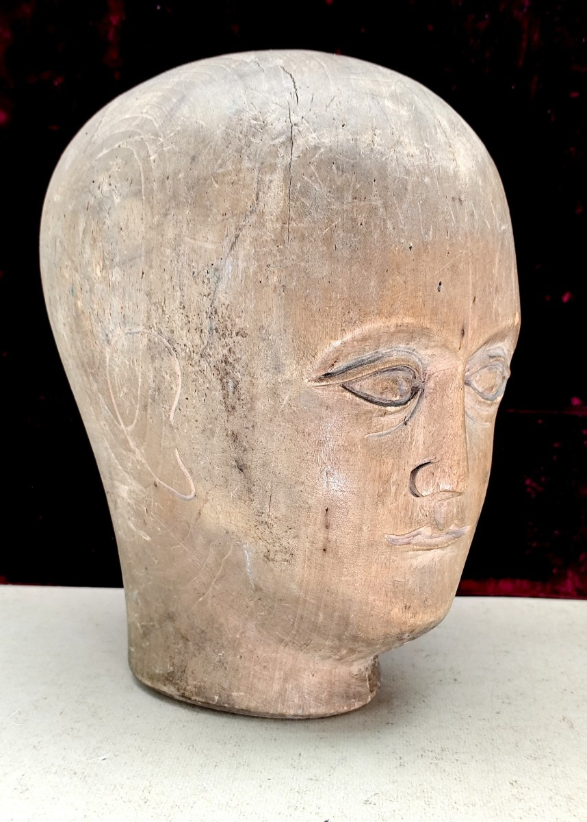 Carved Hat Head, 150 Years Old, As Discovered, Size 57-photo-4