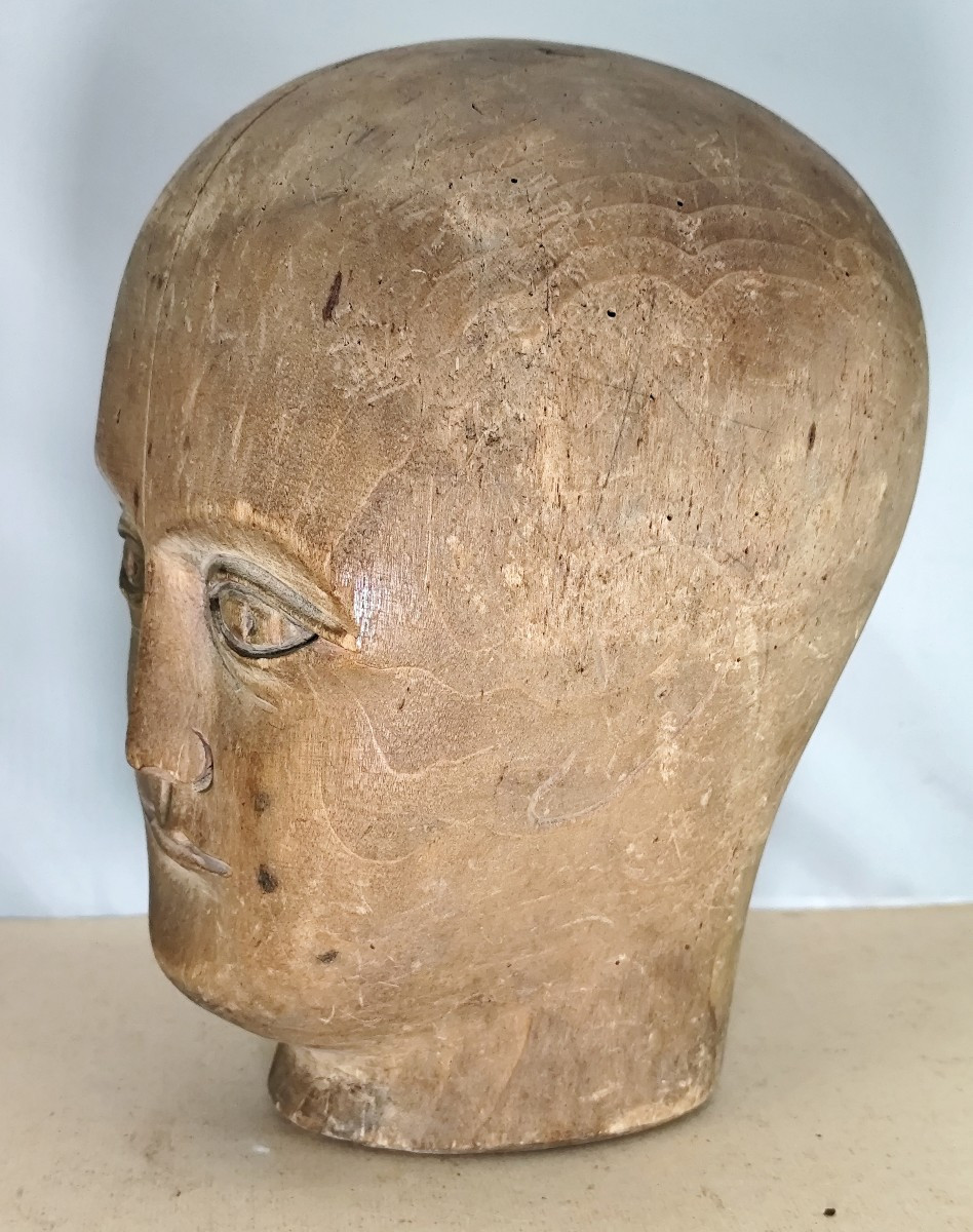 Carved Hat Head, 150 Years Old, As Discovered, Size 57-photo-3