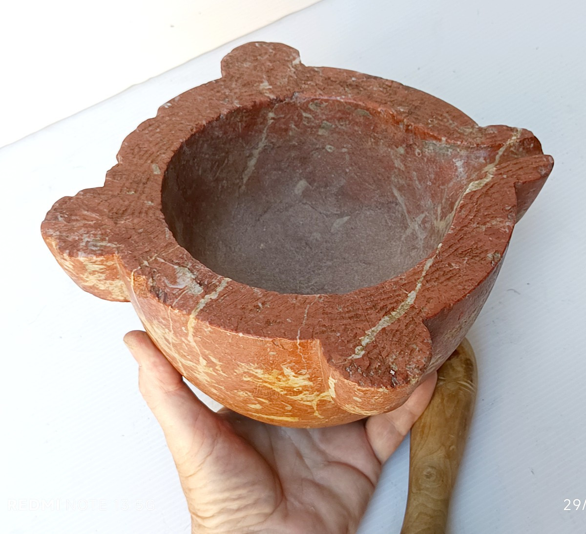 Beautiful 18th Century Mortar, Red Languedoc Marble.-photo-3