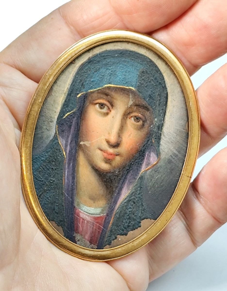 Portrait Miniature sur cuivre, jeune fille Orientale, 18-19e siècle-photo-2