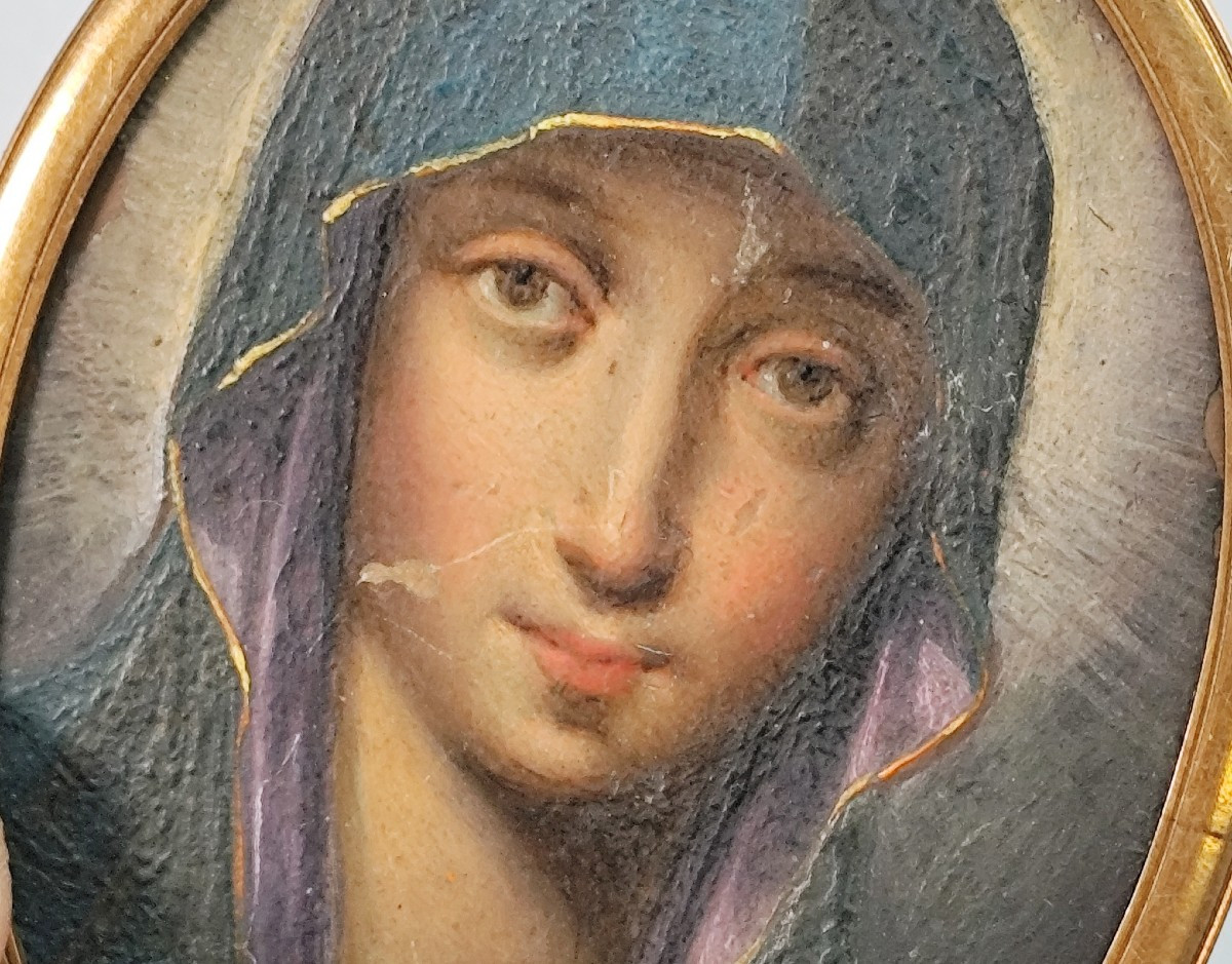 Portrait Miniature sur cuivre, jeune fille Orientale, 18-19e siècle-photo-3