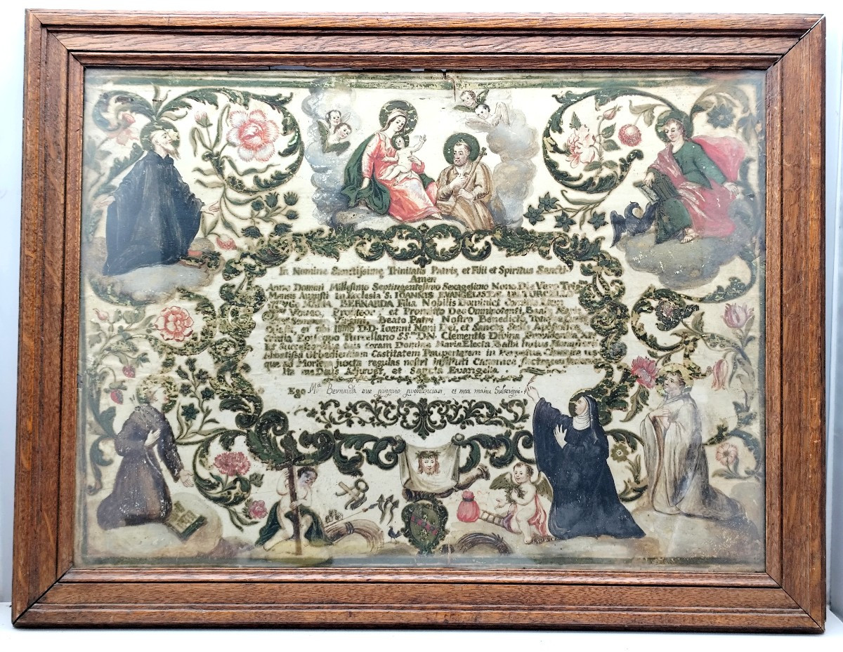 Grand Parchemin enluminé : Vœux solennels religieux, Venise, 1769