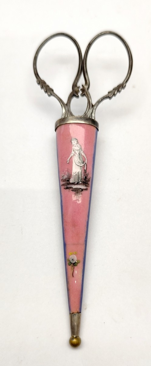Antique Enamels Embroidery Scissors Case, Neat Cut Scissors, 19thc-photo-2