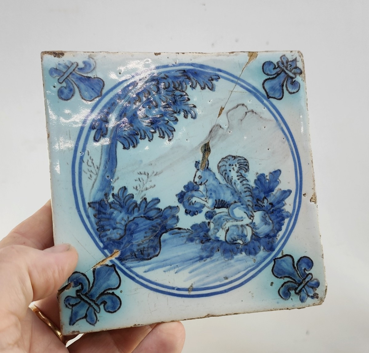 Montpellier, Set Of 4 Beautiful Earthenware Tiles, Circa 1730-photo-1