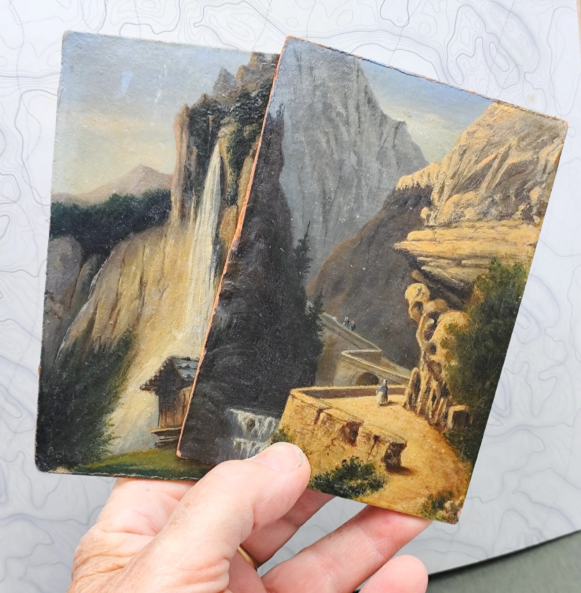 2 Small -oil On Panel-: Swiss Landscapes, Anonymous, Circa 1900-photo-2